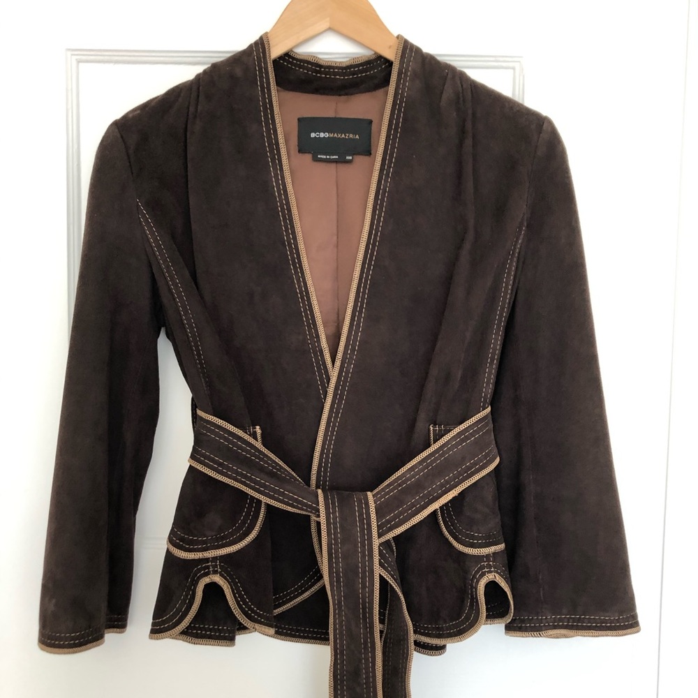 BCBGMaxAzria 100% Leather Brown Suede Jacket